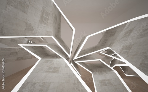 Obraz na płótnie Empty dark abstract concrete room interior with wood. Architectural background. Night view of the illuminated. 3D illustration and rendering w salonie