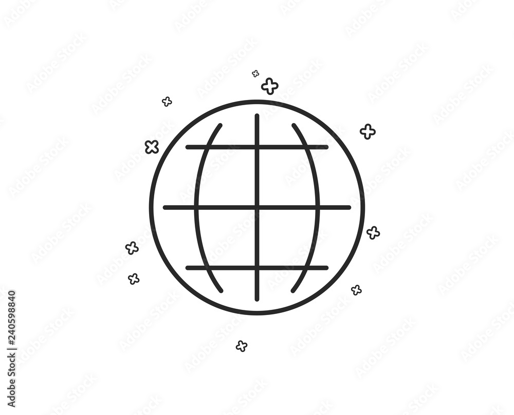 Globe line icon. World or Earth sign. Global Internet symbol. Geometric shapes. Random cross elements. Linear Globe icon design. Vector Globe line icon. World or Earth sign. Global Internet symbol. Geometric shapes. Random cross elements. Linear Globe icon design. Vector