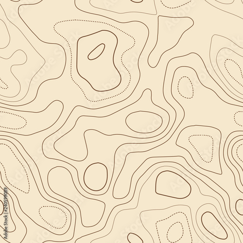 Terrain topography. Actual topographic map. Seamless design, amazing tileable isolines pattern. Vector illustration.