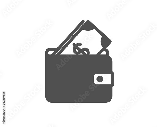 Wallet with Cash money icon. Dollar currency sign. Payment method symbol. Quality design element. Classic style icon. Vector