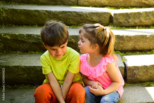 Childhood First Love Summer Holiday Vacation Small Girl And Boy On Stair Relations Couple Of Little Childhood First Love Summer Holiday Vacation Small Girl And Boy On Stair Relations Couple Of Little