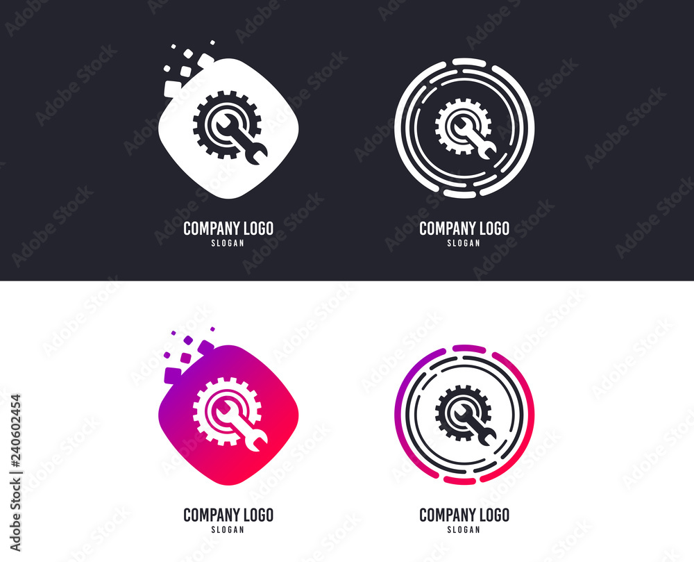 Logotype concept. Repair tool sign icon. Service symbol. Hammer with wrench. Logo design. Colorful buttons with icons. Vector