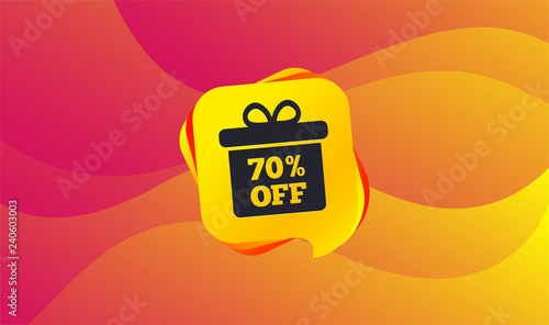70% sale gift box tag sign icon. Discount symbol. Special offer label. Wave background. Abstract shopping banner. Template for design. Vector