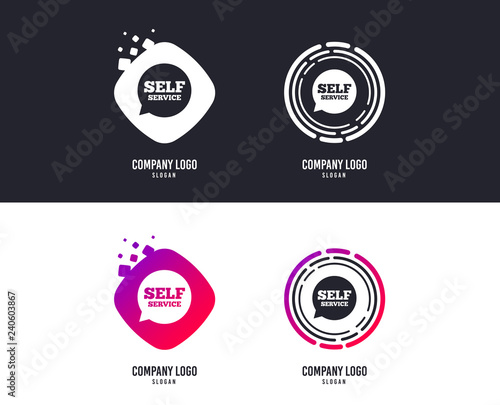 Logotype concept. Self service sign icon. Maintenance symbol in speech bubble. Logo design. Colorful buttons with icons. Vector
