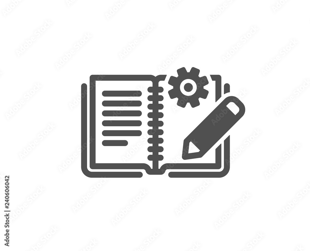 Engineering documentation icon. Technical instruction sign. Quality design element. Classic style icon. Vector