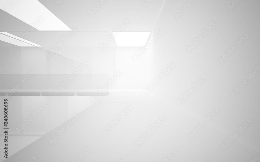 Abstract white interior multilevel public space with neon lighting. 3D illustration and rendering. Abstract white interior multilevel public space with neon lighting. 3D illustration and rendering.