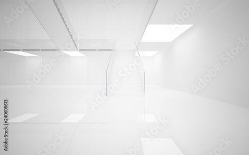 Wallpaper Mural Abstract white interior multilevel public space with neon lighting. 3D illustration and rendering. Torontodigital.ca