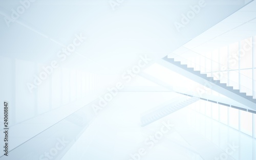 Obraz na płótnie Abstract white interior multilevel public space with window. 3D illustration and rendering. w salonie