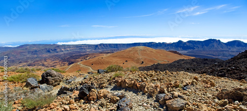 trekking trail at an altitude of 2700 meters from the Teide volcano, in the afternoon on the island of Tenerife