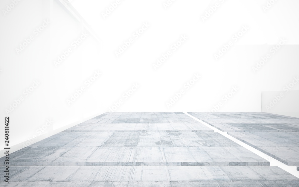 Abstract white and concrete interior multilevel public space with window. 3D illustration and rendering. Abstract white and concrete interior multilevel public space with window. 3D illustration and rendering.