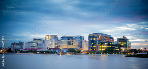 Siriraj Hospital A major government hospital in Bangkok, Thailand situated by the Chao Phraya River with twilight light. © chayakorn