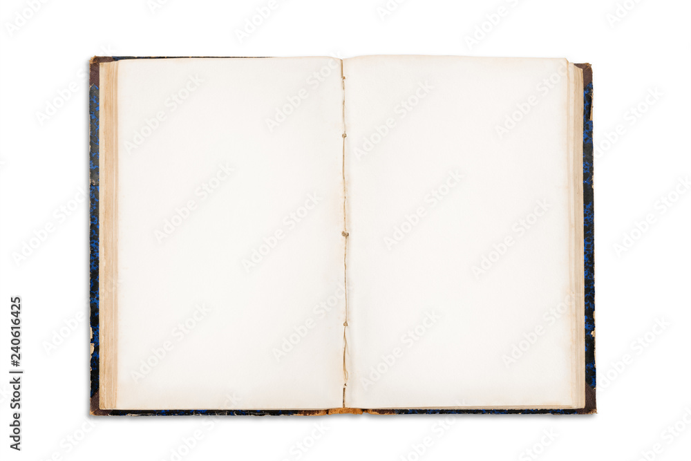 Old open book with blank pages isolated with clipping path