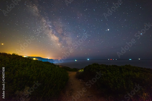 Milky way over Sardinia coastline at night
