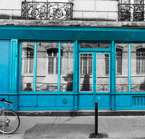 Turquoise shop windows in Montmartre neighborhood