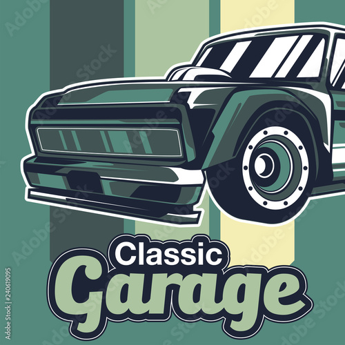 vintage car, hot rod garage, hotrods car,old school car - Vector 