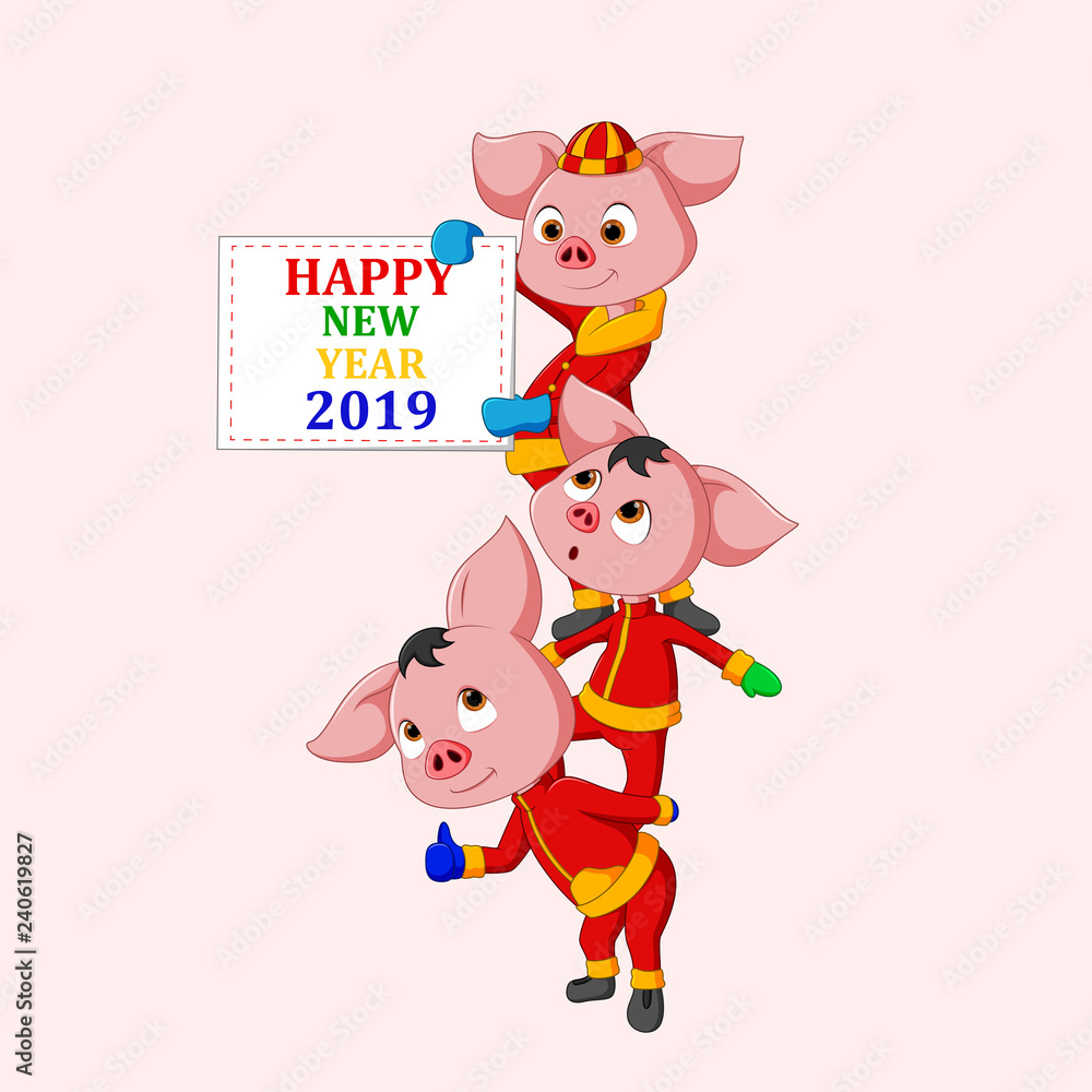 Happy New Year 2019. Chinese New Year. The year of the pig Happy New Year 2019. Chinese New Year. The year of the pig