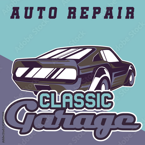 Retro party poster with car. Vector illustration - Vector 