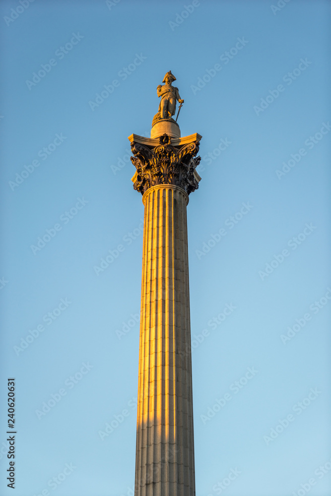 Nelsons Column in Trafalgar Square, London, UK