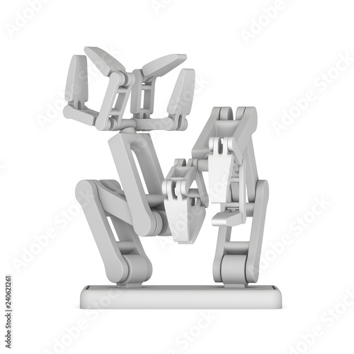 Robotic arm manufacture technology industry assembly mechanic hand 3d render illustration isolated on white © newb1
