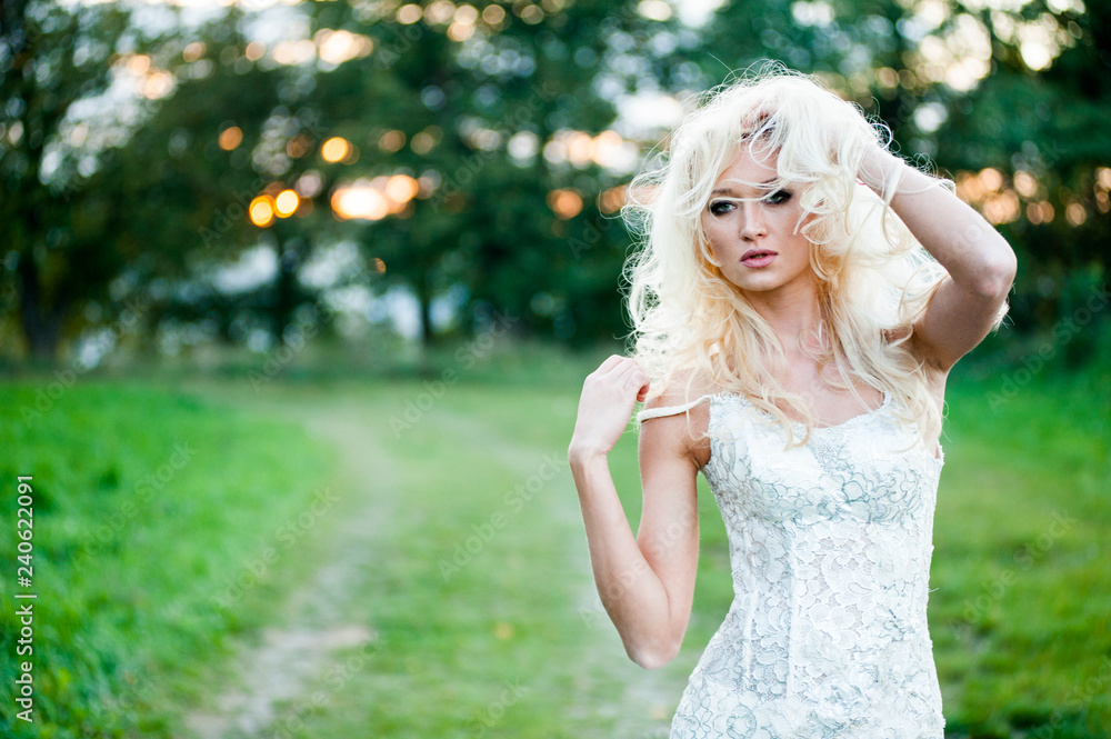 Beautiful bride in sunset rays Beautiful bride in sunset rays