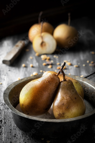 Gold coloured pear dessert