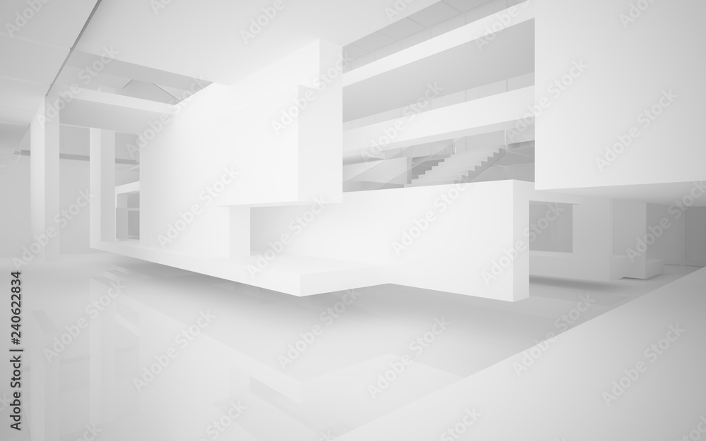 Abstract white interior multilevel public space with window. 3D illustration and rendering. Abstract white interior multilevel public space with window. 3D illustration and rendering.
