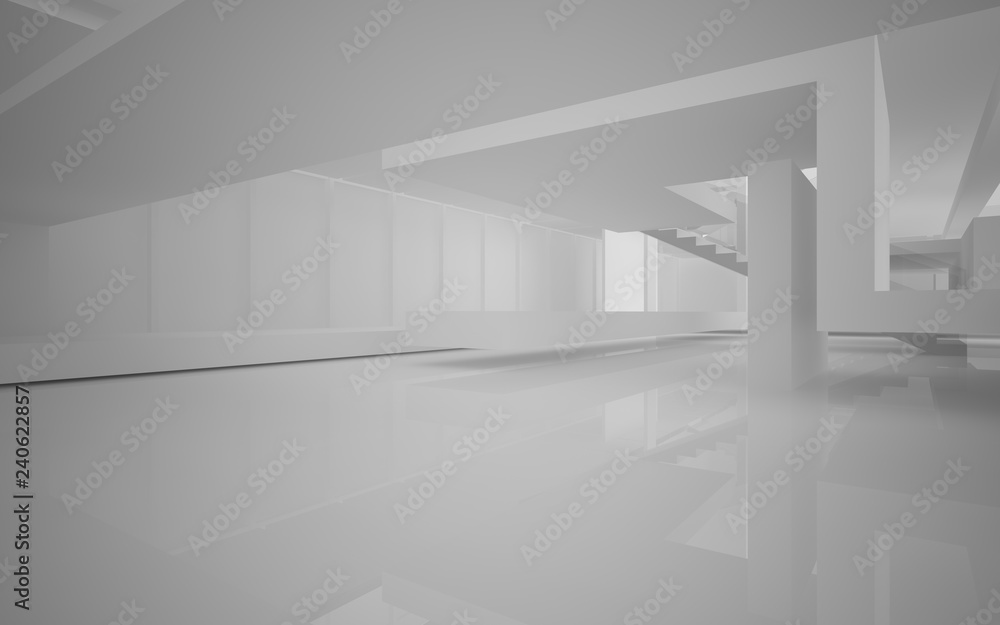 Abstract white interior multilevel public space with window. 3D illustration and rendering. Abstract white interior multilevel public space with window. 3D illustration and rendering.