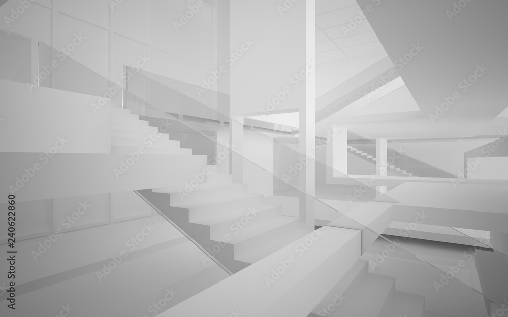 Abstract white interior multilevel public space with window. 3D illustration and rendering. Abstract white interior multilevel public space with window. 3D illustration and rendering.