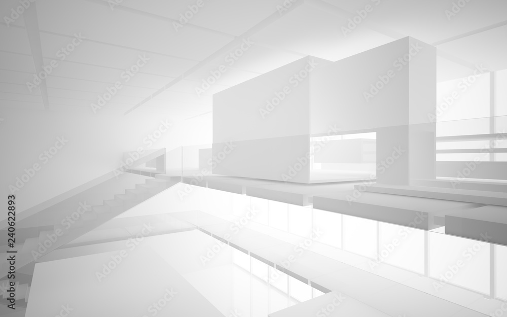 Fototapeta premium Abstract white interior multilevel public space with window. 3D illustration and rendering.