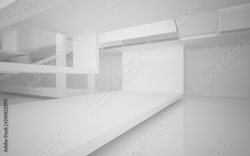 Abstract white interior multilevel public space with window. 3D illustration and rendering. © SERGEYMANSUROV