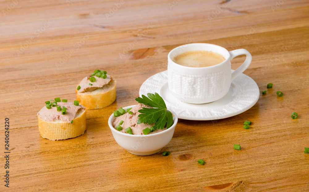 healthy breakfast with coffee and sandwiches, on a wooden table healthy breakfast with coffee and sandwiches, on a wooden table