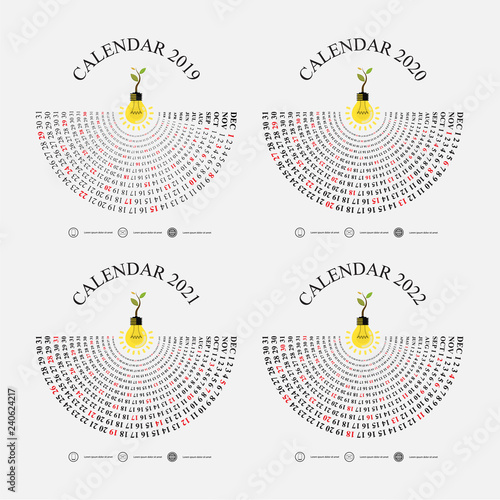 Calendar 2019, 2020, 2021 and 2022 Calendar template.Calendar design.Yearly calendar vector design stationery template.Vector illustration.