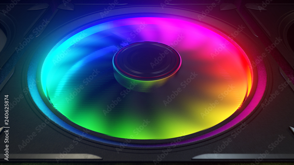 Computer cooler with RGB LED light 3d rendering Computer cooler with RGB LED light 3d rendering