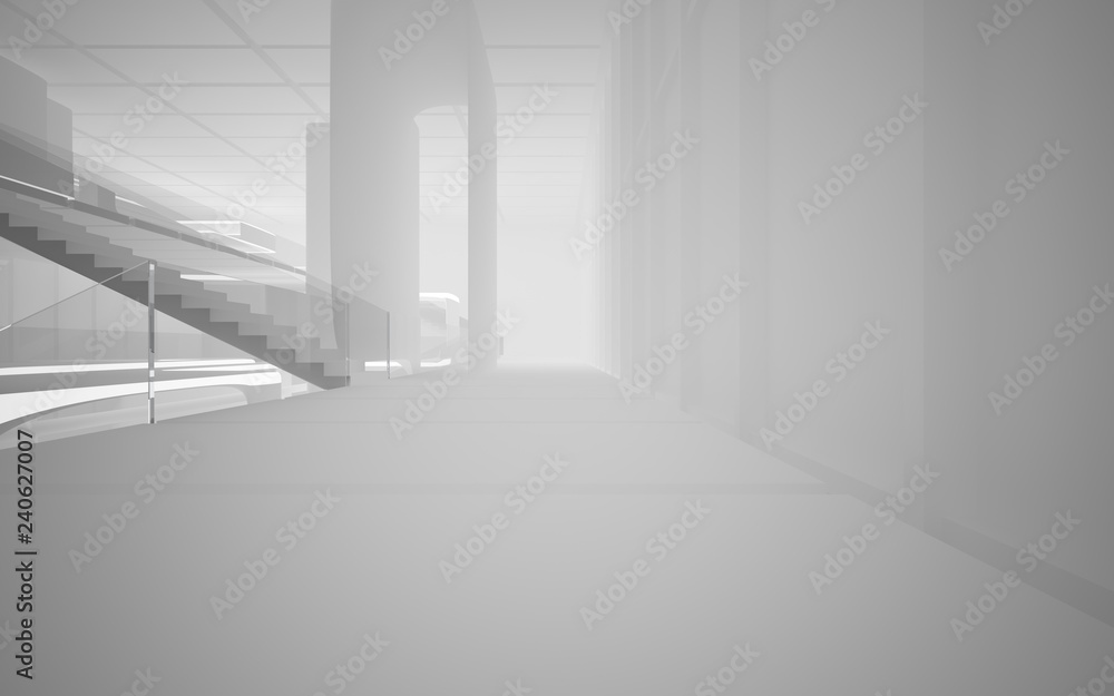 Fototapeta premium White smooth abstract architectural background. Night view with illumination. 3D illustration and rendering