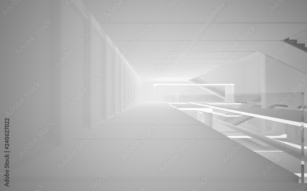 Obraz premium White smooth abstract architectural background. Night view with illumination. 3D illustration and rendering