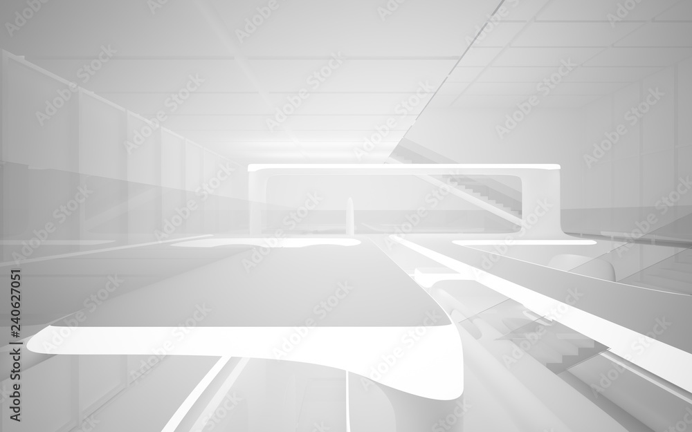 White smooth abstract architectural background. Night view with illumination. 3D illustration and rendering White smooth abstract architectural background. Night view with illumination. 3D illustration and rendering