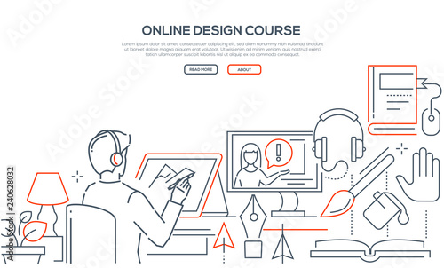 Online design course - modern line design style web banner