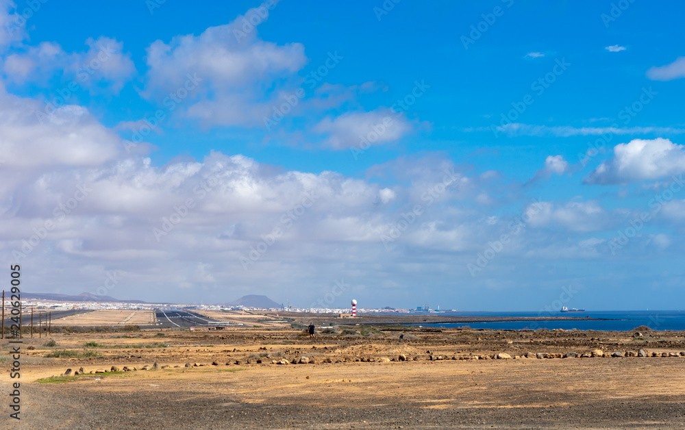 Panorama of landscape on Fuerteventura . Panorama of landscape on Fuerteventura .