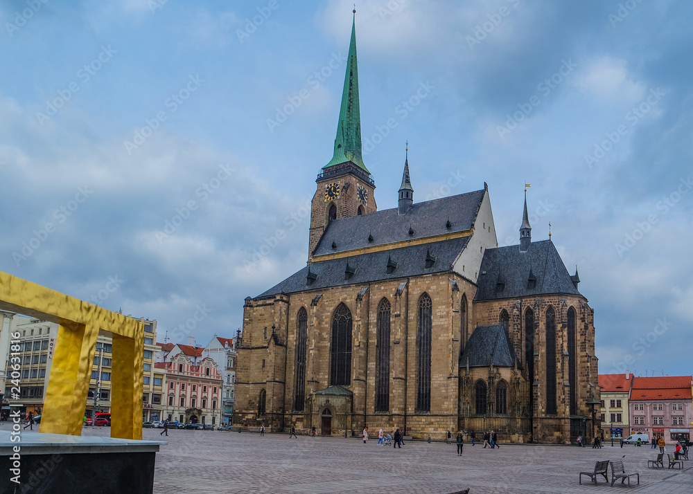 Cathedral of St. Bartholomew in the main square of Pilsen (Plzen), Czech Republic