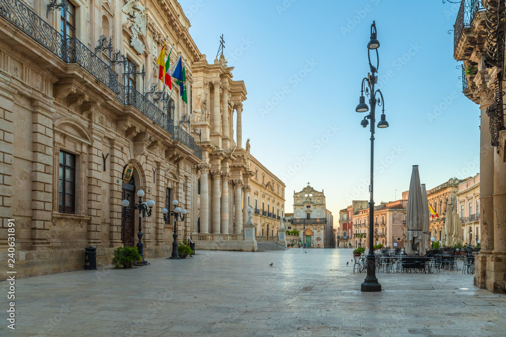 Historic city center of Ortigia island in Syracuse without people, Sicily