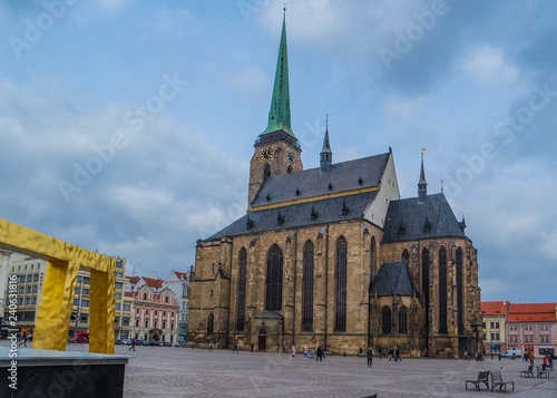Cathedral of St. Bartholomew in the main square of Pilsen (Plzen), Czech Republic