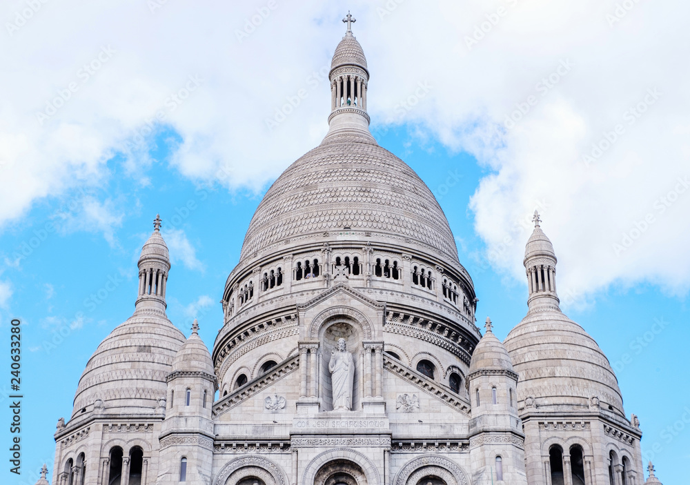 Close up shot to Sacre Coeur Basilica in Paris Close up shot to Sacre Coeur Basilica in Paris
