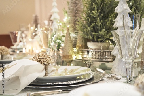 Obraz na plátně Christmas tablescape decoration