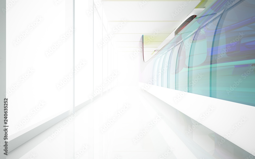 Fototapeta premium abstract architectural interior with colored smooth glass sculpture. 3D illustration and rendering