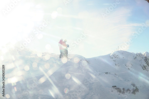 skiing, snowboarding and downhill skiing in the winter resort © dmitriisimakov