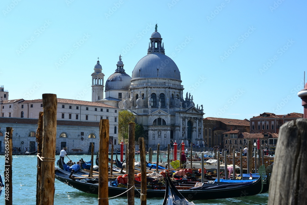 Grand canal and Basilica de Santa Maria della Salute Beautiful colorful city of Venice, Italy, Old Cathedral