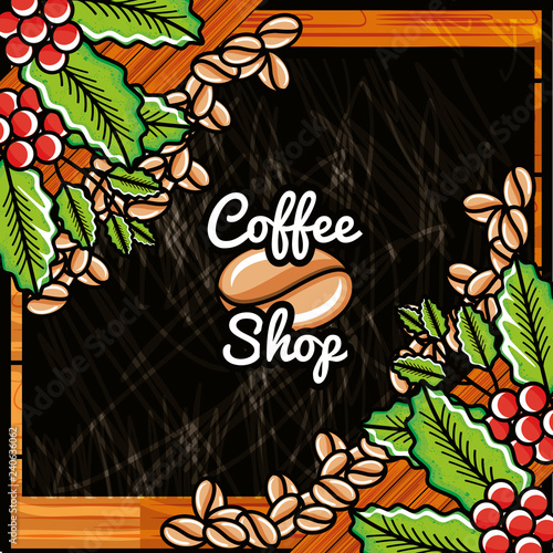 label of shop coffee with plants decorative