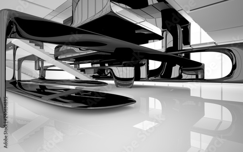 Obraz na płótnie Abstract dynamic interior with black smooth objects and white room . 3D illustration and rendering w salonie