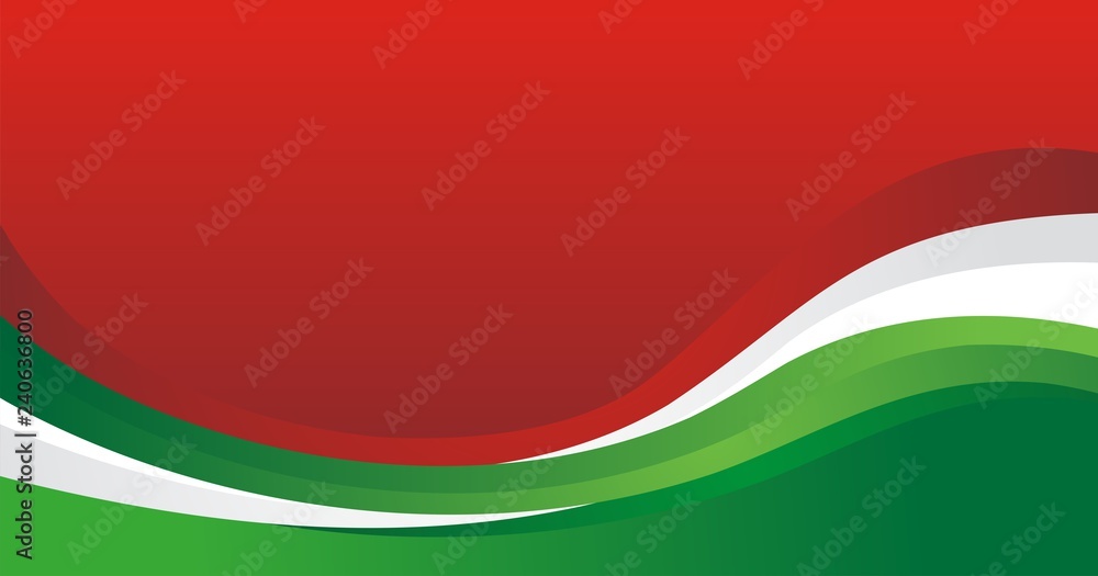 Fototapeta Red, Green and White abstract wavy background with blank space