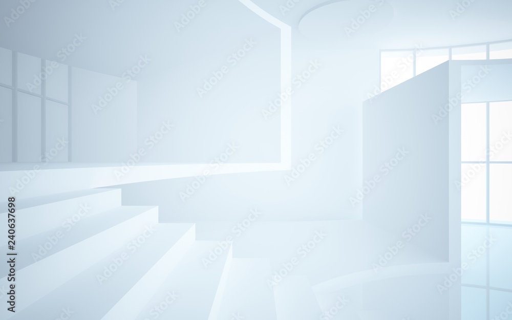 Fototapeta premium Abstract white interior multilevel public space with window. 3D illustration and rendering.